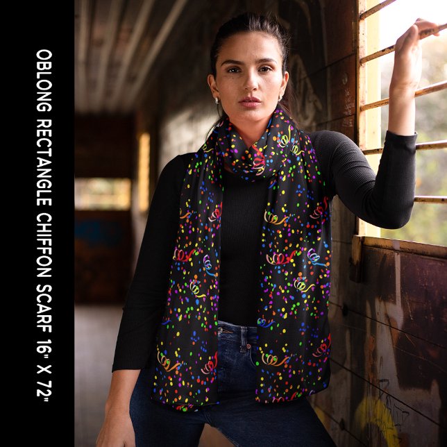 Party Celebration Colorful Confetti Black Chiffon Scarf (Party Celebration Colorful Confetti Black Chiffon Scarf)