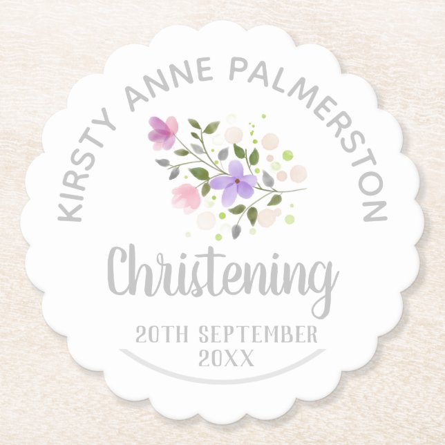 Party Celebration for a Christening Paper Coaster (Front)