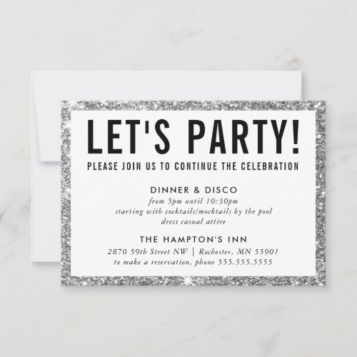PARTY CELEBRATION INFO cute modern silver glitter Invitation