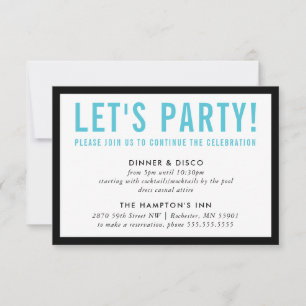 PARTY CELEBRATION INFO modern bold black aqua blue Invitation