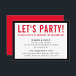 PARTY CELEBRATION INFO modern bold boy black red Invitation<br><div class="desc">by kat massard >>> www.simplysweetPAPERIE.com <<< A simple design for your PARTY CARDS - to match your main invitations. Love the design, but would like to see some changes - another color scheme, product, add a photo or adapted for a different occasion - no worries simply contact me, KAT@SIMPLYSWEETPAPERIE.COM I...</div>
