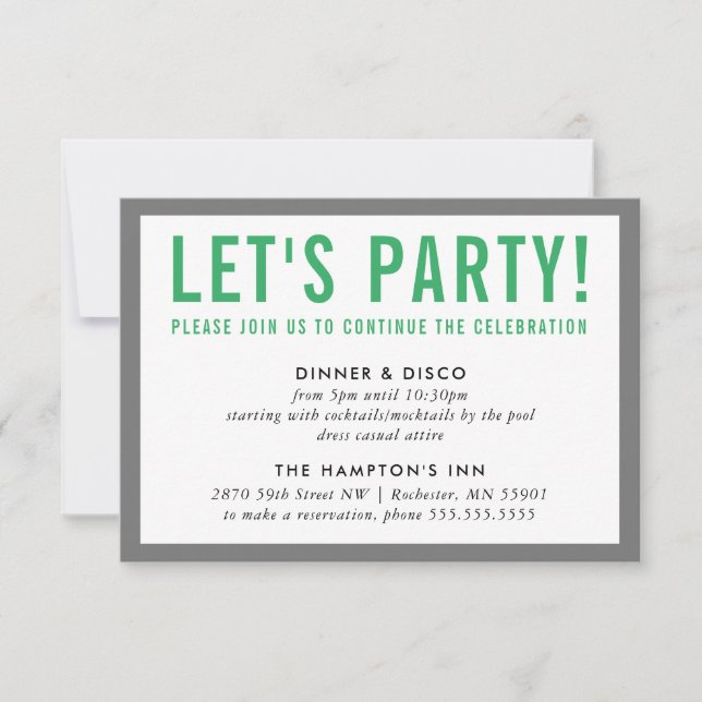 PARTY CELEBRATION INFO modern bold boy gray green Invitation (Front)