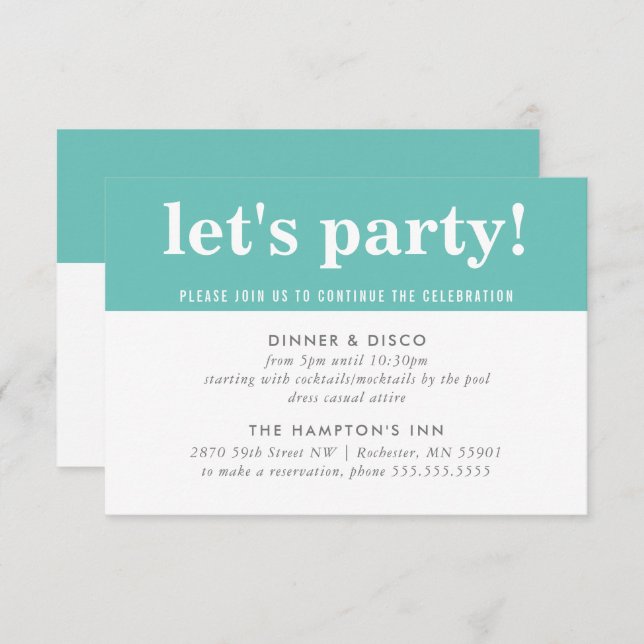 PARTY CELEBRATION INFO modern bold boy mint green Invitation (Front/Back)