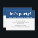 PARTY CELEBRATION INFO modern bold boy navy blue Invitation<br><div class="desc">by kat massard >>> www.simplysweetPAPERIE.com <<< A simple design for your PARTY CARDS - to match your main invitations. Love the design, but would like to see some changes - another color scheme, product, add a photo or adapted for a different occasion - no worries simply contact me, KAT@SIMPLYSWEETPAPERIE.COM I...</div>