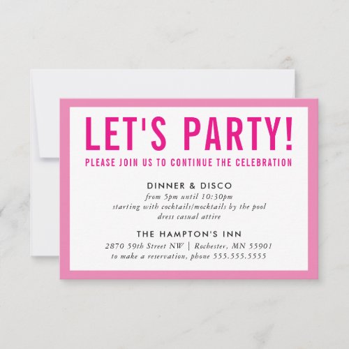 PARTY CELEBRATION INFO modern bold girl pink Invitation