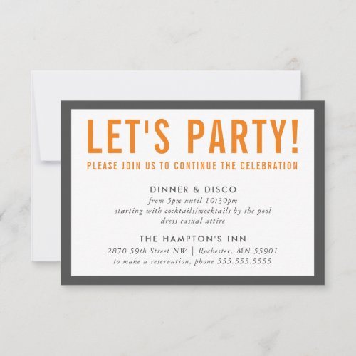 PARTY CELEBRATION INFO modern bold gray orange Invitation