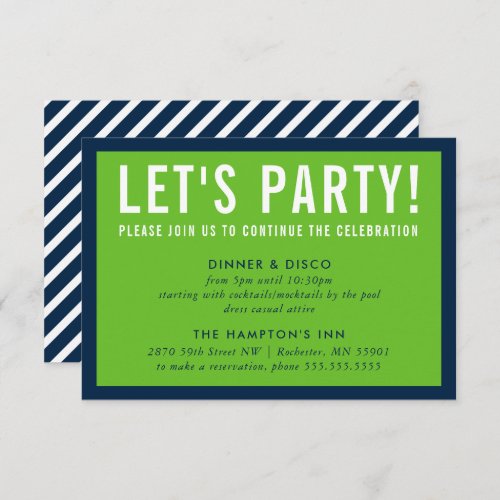 PARTY CELEBRATION INFO modern bold green navy blue Invitation