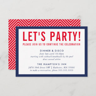 PARTY CELEBRATION INFO modern bold navy blue red Invitation