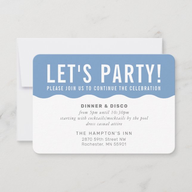 PARTY CELEBRATION INFO modern bold wave blue gray Invitation (Front)