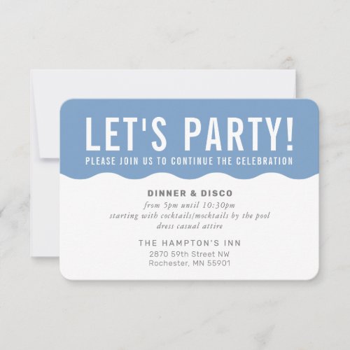 PARTY CELEBRATION INFO modern bold wave blue gray Invitation