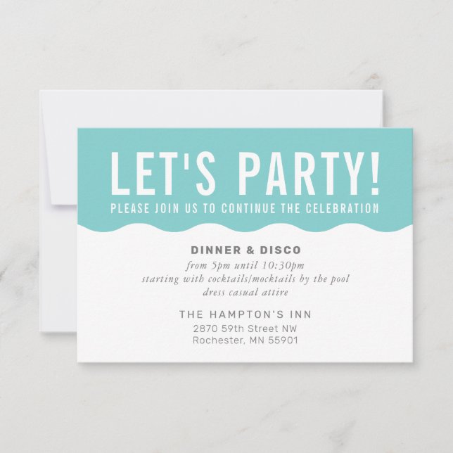 PARTY CELEBRATION INFO modern bold wave mint Invitation (Front)