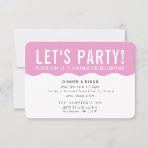 PARTY CELEBRATION INFO modern bold wave pink Invitation