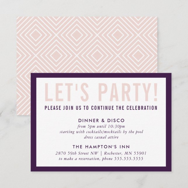 PARTY CELEBRATION INFO modern chic aubergine blush Invitation (Front/Back)