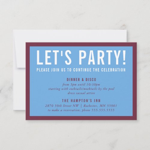 PARTY CELEBRATION INFO modern minimal maroon blue Invitation