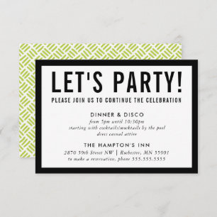 PARTY CELEBRATION INFO simple modern black lime Invitation