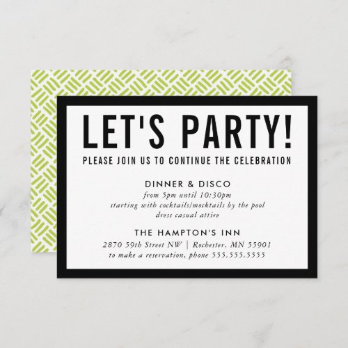 PARTY CELEBRATION INFO simple modern black lime Invitation