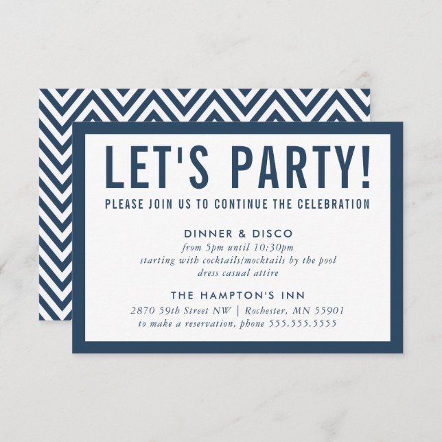 PARTY CELEBRATION INFO simple modern block navy Invitation (Front/Back)