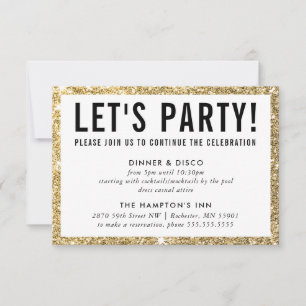 PARTY CELEBRATION INFO simple modern gold glitter Invitation