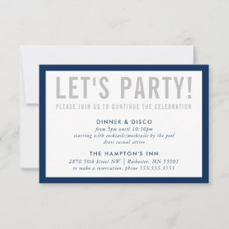 PARTY CELEBRATION INFO simple modern gray navy Invitation