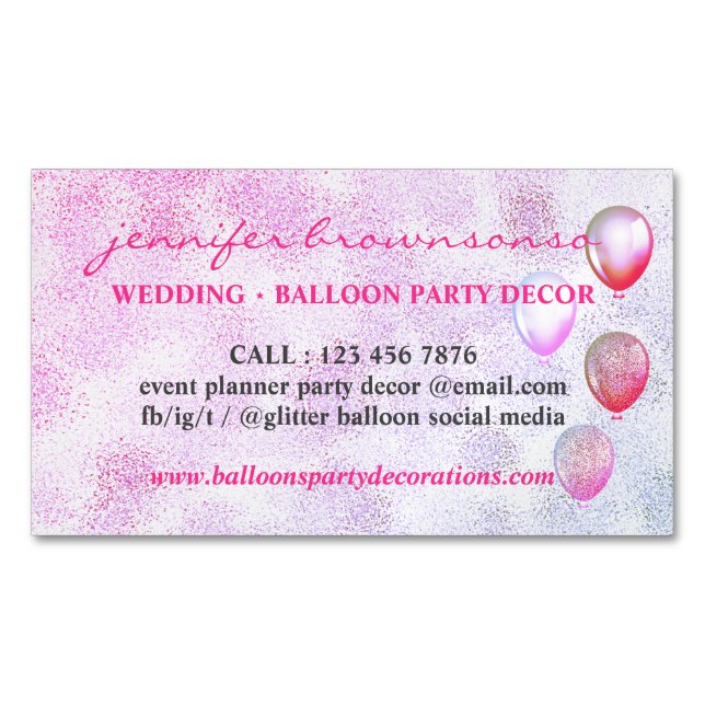 Party Celebration Occasion Planner Balloons Business Card Magnet (Front)