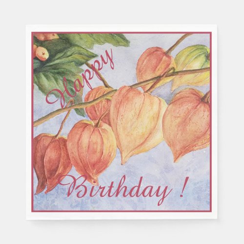 Party Celebration Orange Chinese Lantern Flowers Napkins