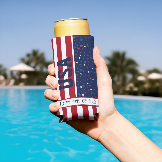 Party Celebration Patriotic USA Happy 4th of July Seltzer Can Cooler (In Situ Pool)