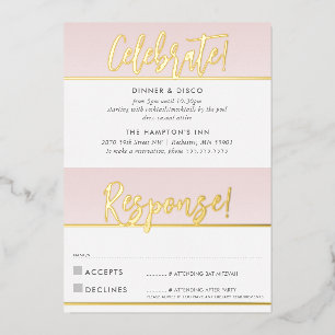 PARTY CELEBRATION & RESPONSE CARD pink gold