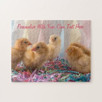 Party Chicks Yellow Baby Chickens Streamers Jigsaw Puzzle by CountryCorner at Zazzle