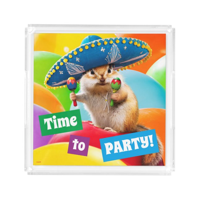 Party Chipmunk In Sombrero Acrylic Tray (Front)