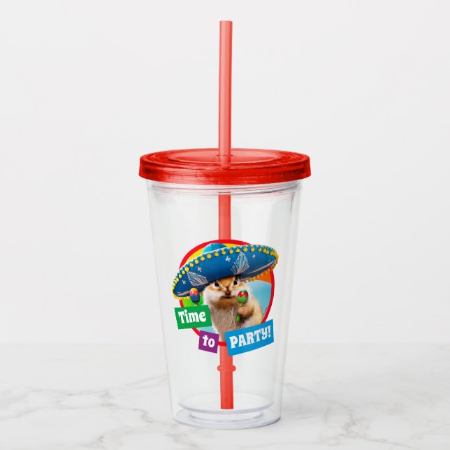 Party Chipmunk In Sombrero Acrylic Tumbler (Front)