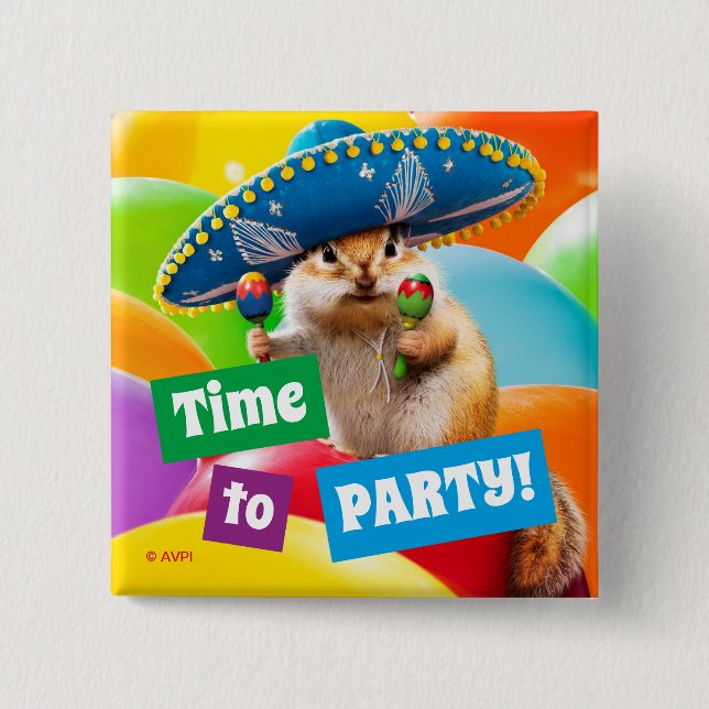 Party Chipmunk In Sombrero Button (Front)