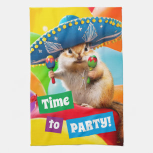Party Chipmunk In Sombrero Kitchen Towel