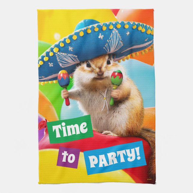 Party Chipmunk In Sombrero Kitchen Towel (Vertical)