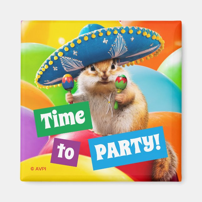 Party Chipmunk In Sombrero Magnet (Front)