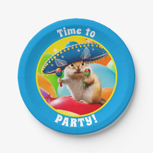 Party Chipmunk In Sombrero Paper Plates (Front)