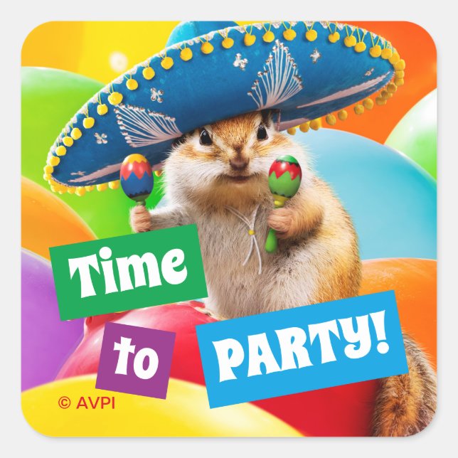Party Chipmunk In Sombrero Square Sticker (Front)
