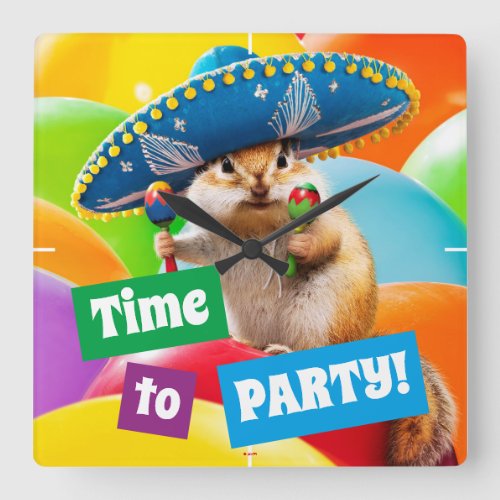 Party Chipmunk In Sombrero Square Wall Clock