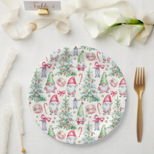 party Christmas Gnomes Watercolor Paper Plates