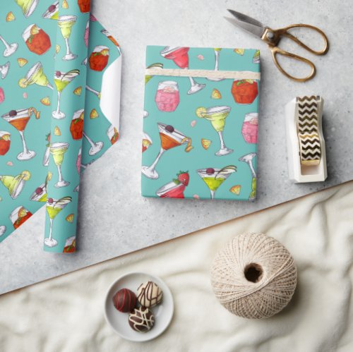 Party Cocktails Pattern Wrapping Paper