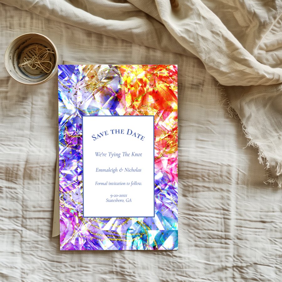 Party Color Diamond Crystal Save the Date Postcard