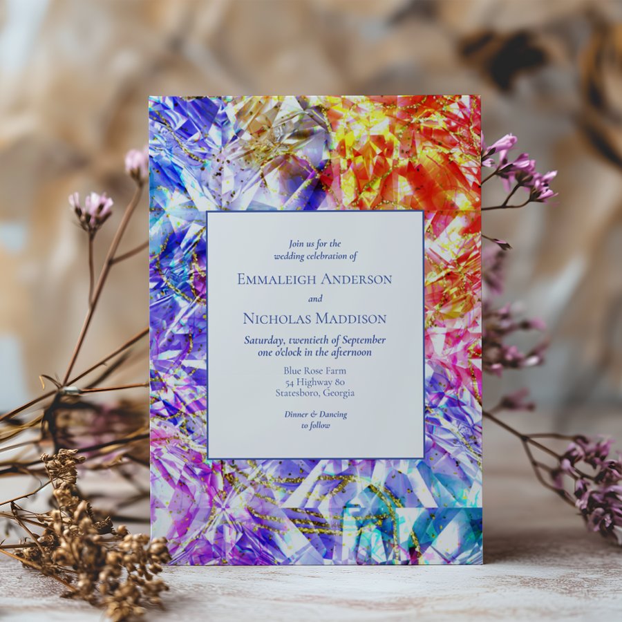 Party Color Rainbow Crystal Gemstone Wedding Invitation