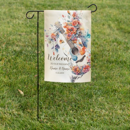 Party Colorful Flowers Guitar Music Instrument Garden Flag