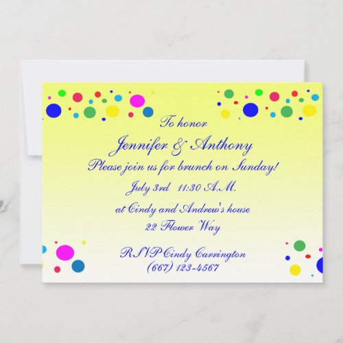 Party  Colors Wedding Brunch Invitation