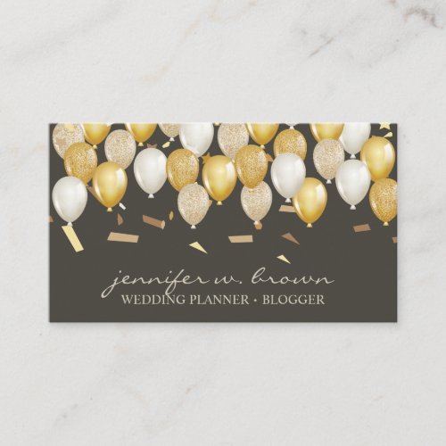 Party Confetti Event Brown Gold Balloon Business Card