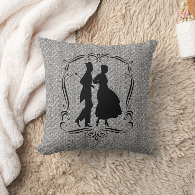 Party Couple Silhouette Vintage Art Throw Pillow (Blanket)