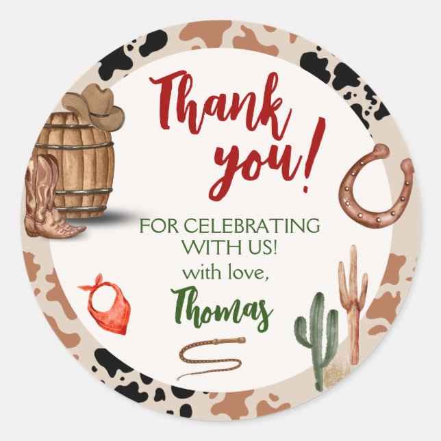 Party Cowboy Birthday cute Classic Round Sticker (Front)
