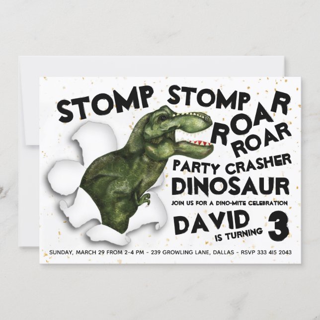 Party Crasher Dinosaur Birthday Invitation (Front)