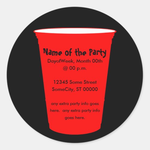 party cup invite classic round sticker