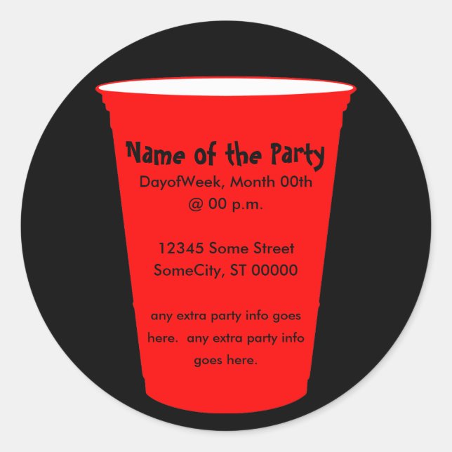 party cup invite classic round sticker (Front)