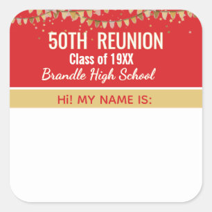 Party! Custom 50th Reunion Red Name tag sticker